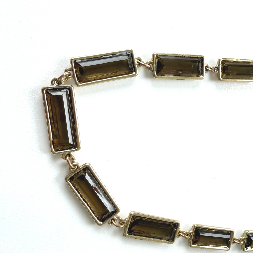 Chicos Gold Tone Smoky Brown Rectangular Faceted Station Necklace Adjustable